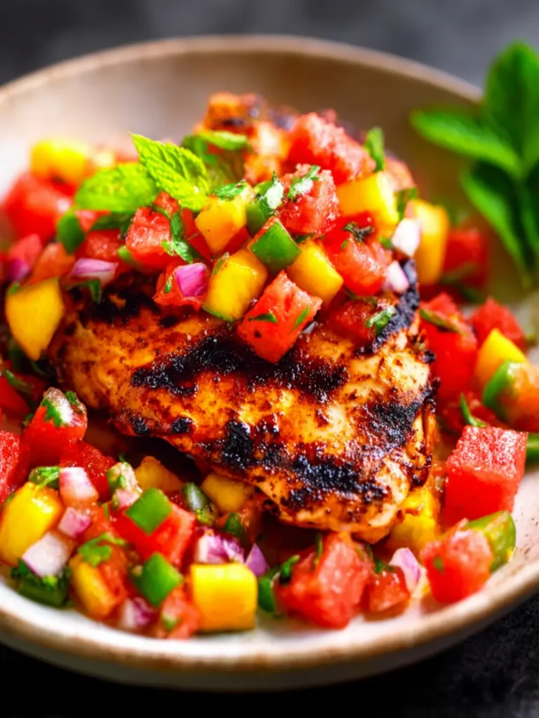 grilled chicken with watermelon mango salsa First Image